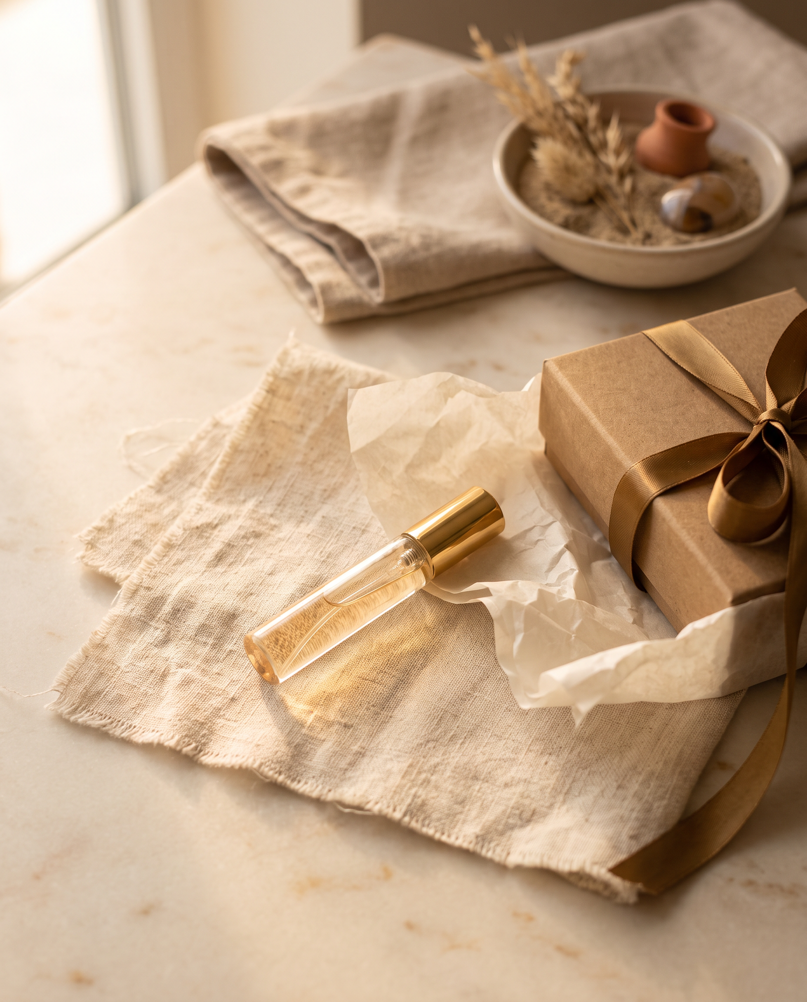 Perfume tester vial and gift-wrapped delivery box - Arabian Mist UAE fragrance marketplace free tester and fast shipping